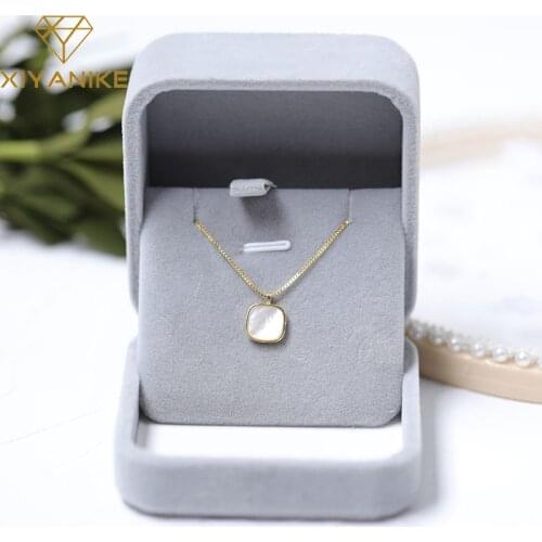 XIYANIKE 925 Sterling Silver Korean Geometric White Square Rhinestone Pendant Necklace Female Retro Handmade Fashion Jewelry
