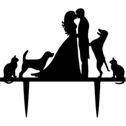 100pcs/lot, Creative KIssing Bride and Groom with four dogs design Wedding Cake Topper Party Cake Decorations