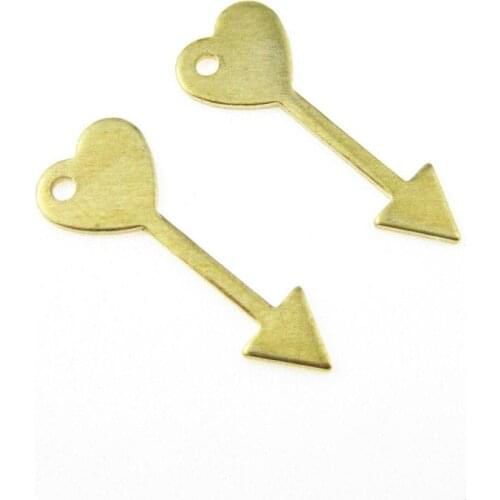 Brass earring charm Brass arrow pendant 21.4x8x1mm Cupid arrow findings Heart charm -20pcs R1504