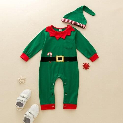 2020 New Newborn Baby Boys Girls Christmas Costume Long Sleeves Jumpsuit with Hat 2 Pieces Xmas Dress up Outfit Set 0-24 Months
