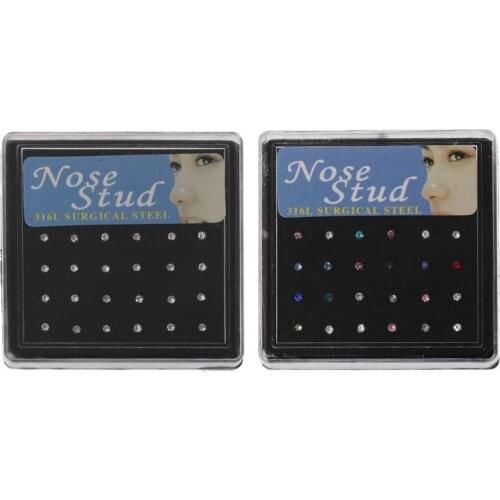 24x Rhinestone Stainless Steel Crystal Nose Ring Bone Stud Body Piercing Jewelry