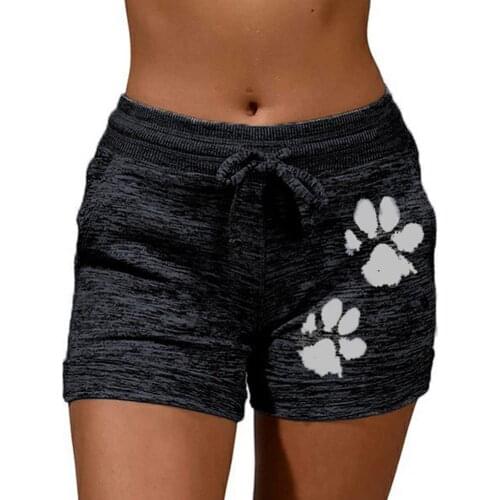 50% Wholesales Women High Waist Cats Claw Print Drawstring Quick Dry Elastic Sports Shorts