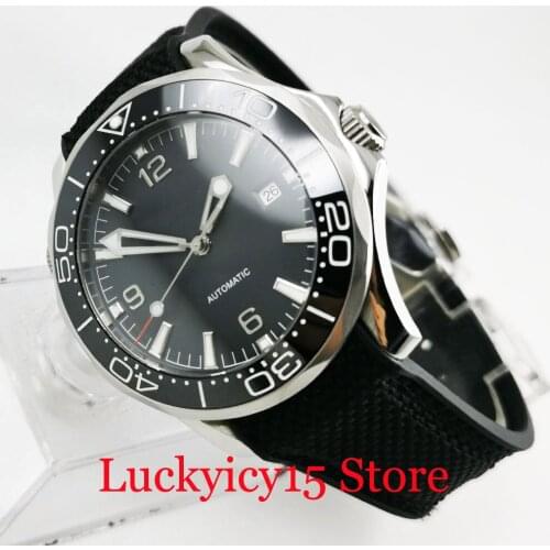 BLIGER Nologo Mechanical Men Watch 41mm Silver Color Case Sapphire Glass Ceramic Bezel Rubber Strap Automatic Movement