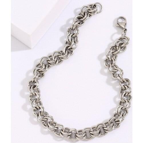 21Cm Stainless Steel Bracelet Couple Bracelet Silver Threaded Chain Double Loop Chain Diy Combination Bracelet Gifts for Friends