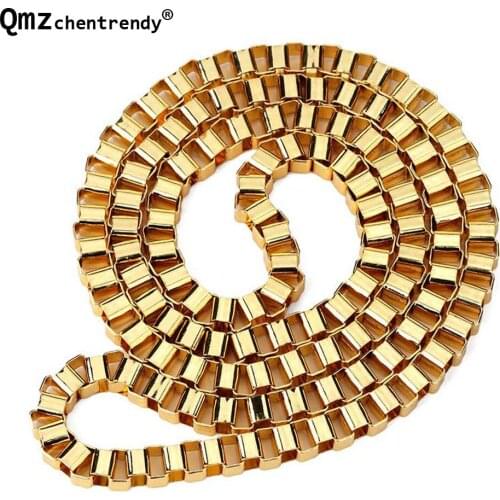 Hip hop high quality 24k Golden Mens Womens Rapper Square Boxing Chain Necklace Luxury Brand Chain link Punk Jewelry For boys