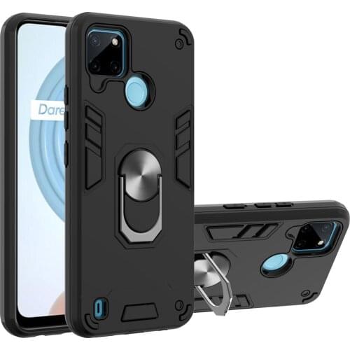 Magnet Phone Cover For Oppo Realme C21Y Case Armour Cover Soft Silicone Shockproof with Finger Ring Holder