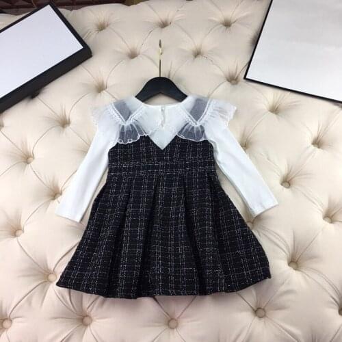 United Europe and the States childrens wear the new autumn 2021 Long sleeve lotus leaf collar Baby girls fashion tweed dress