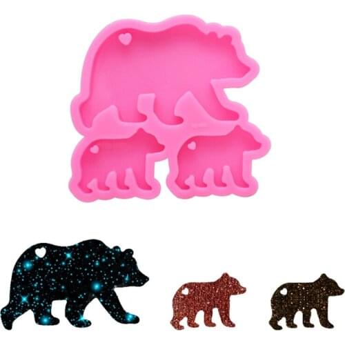 Walking Polar Bear Baby Mom Set Keychain Silicone Mold Bear Family Pendant Molds F3MF