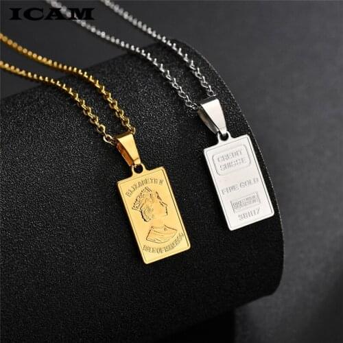 ICAM New Stainless Steel Elizabeth II Necklace Women Gold Color Head Portrait Coin Necklace Vintage Jewelry
