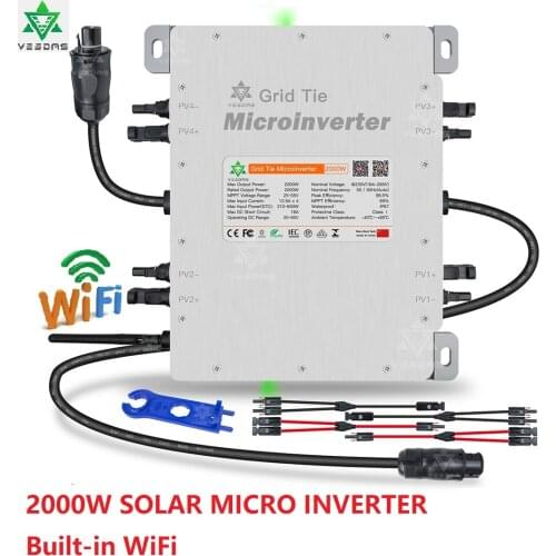 2000W Micro Solar Inverter 4 MPPT Microinverter On Grid Tie Inverter IP65 20-60VDC 230VAC With Built-in WIFI For 60 72 96 Cells