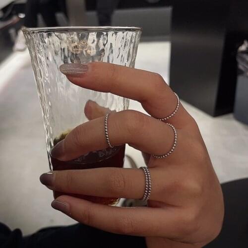 1pc Very Thin Retro Authentic 925 Sterling Silver Jewelry small Round Beads Knuckle Finger ring Adjust TLJ1585