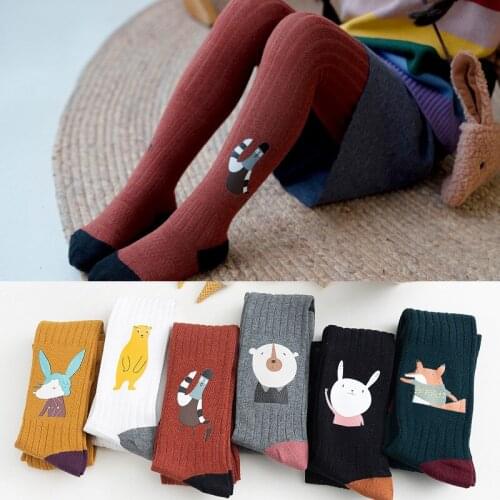 Baby Kids Tights Cute Embroidery Cartoon Pattern Leggings Girls Cotton Vertical Stripe Pantyhose For Children Skinny pants