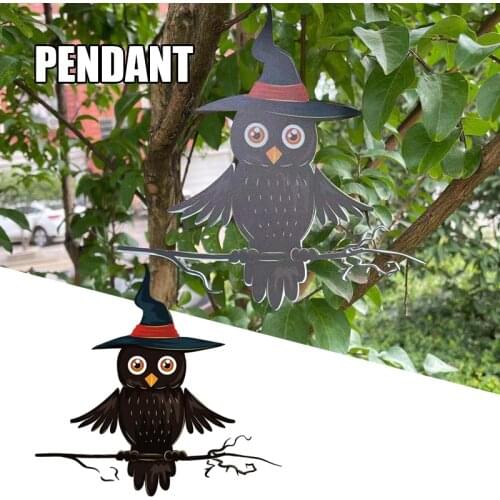 Creative Metal Owl Hanging Ornament Lightweight Halloween Props for Home Garden Courtyard Decoration