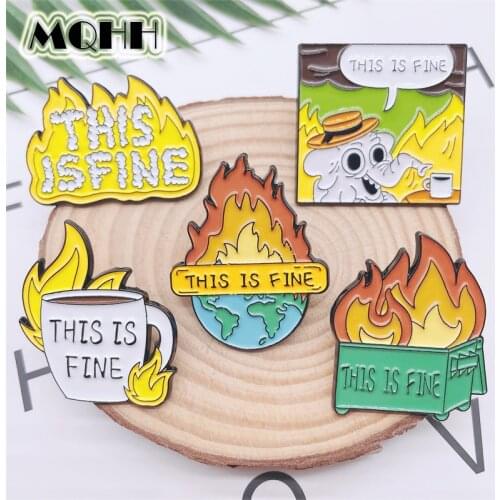 Creative Fun Caring for the Earth Environment Enamel Pins Flame Elephant Cup Trash Can Alloy Brooch Badge Cartoon Jewelry Gift