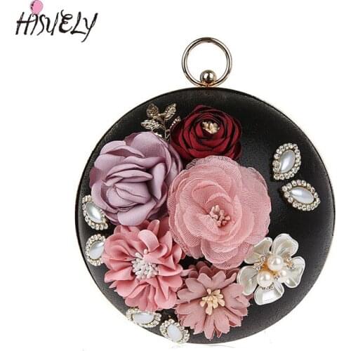 2021 HOT SELLING hisuely handmade flowers evening clutch bags FOR WOMEN mini round mini circular clutch wallets WY123