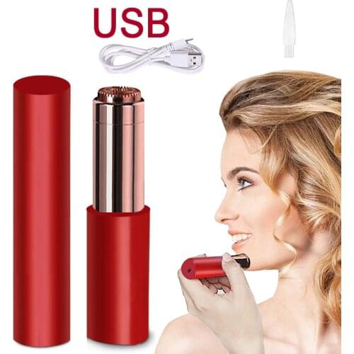 Mini Facial Hair Remover Razor for Female Painless USB Recharge Electric Epilator Lipstick Shaver Hair Removal with LED Light