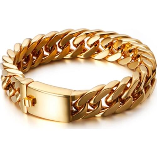 Fashion 15mm Width Stainless Steel Classic Link Chain Bracelet For Men Luxurious Gold Bracelets Biker Hiphop Jewelry