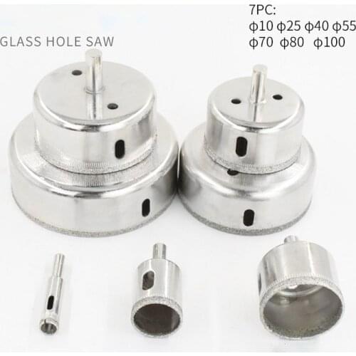 10/25/40/55/70/85/100 mm 7PCS Large Diamond Hole Saw Tile Ceramic Glass Porcelain Marble Drill Bit Set