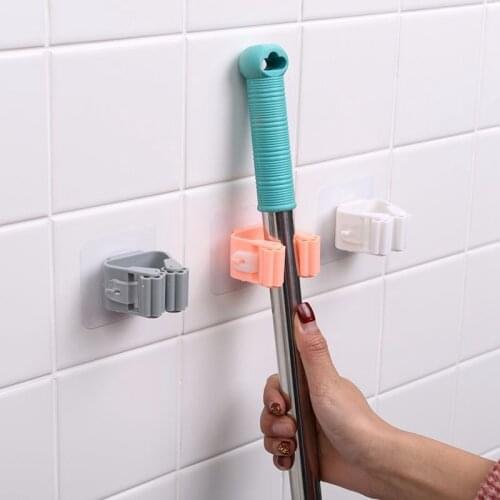 1Pc Mop Broom Holder Wall Mounted Mop Holder Household Adhesive Storage Broom Hanger Mop Hook Racks Kitchen Bathroom Organizer