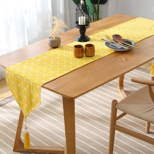 American Pastoral Style Yellow Star Printing Table Runner Cotton Linen Cloth Art Long Coffee Table TV Cover Cloth Decoration