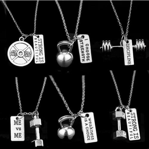 Men Women Bodybuilding Necklace Fitness Gym dumbbell Charm Pendants Necklace Chain Necklace Gym Equipment Encouragement Jewelry