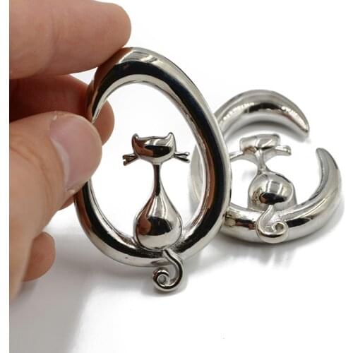 PAIR Silver color Cat Desgin Hole Ear Weight Plug Ear Tunnel Expander Gauge Stretcher Earrings Body Piercing Jewelry