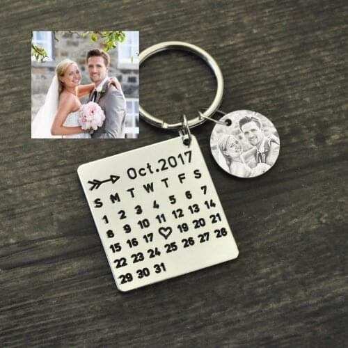 Personalized Calendar Keychain, Anniversary Keychain,Engraved Photo Calendar Keychain,Calendar