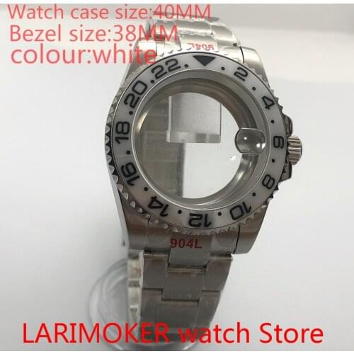 Suitable for NH35 NH36 Mingzhu 40mm sapphire glass 904L stainless steel case sealing bottom cover, with bezel white