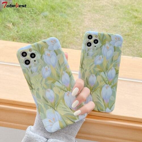 Tobebest Oil Painting Lilies Design Anti-knock Phone Case for iphone 12 Pro Max 11 Pro Max X XS XR 7 8Plus 12mini Soft IMD Cover