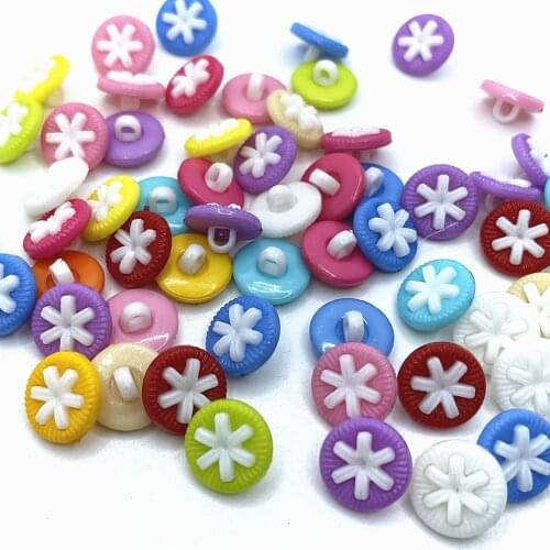 Random Mixed Color 50/200pcs 15mm Shank Flower Buttons Child Plastic Button for DIY Kid Clothing Sewing Crafts Scrapbooking