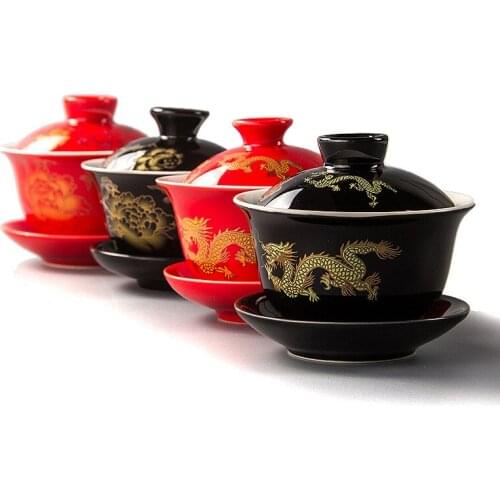 Hand Painted Red dragon Gaiwan Tea Set Teaware,Kung Fu teacup hand-painted tea bowl tea set gai wan bowl porcelain cup