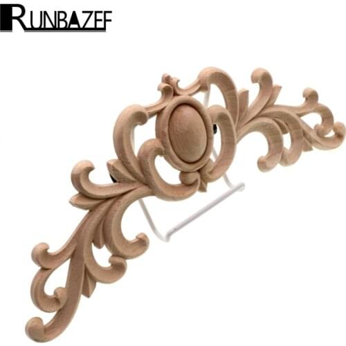 RUNBAZEF Wood Carving Carved Applique Square Flower Decoration Door Wall Vintage Home Decor Figurines & Miniatures Miniature