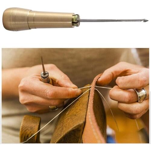 Sewing Shoes Awl Hand Stitch Repair Tool Sets For Handmade 5 Pieces Copper Cone Handle Taper Leathercraft Canvas Leather