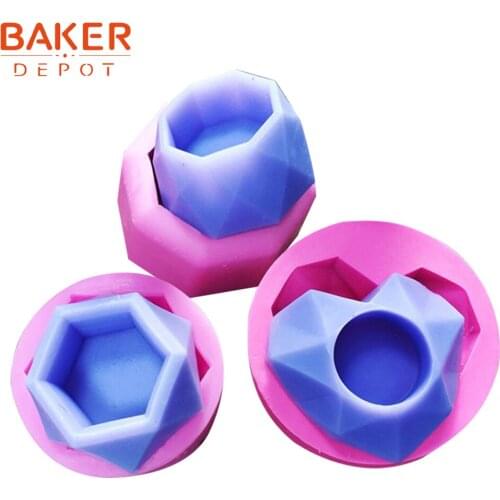 BAKER DEPOT Silicone Succulent Potted Mould Plant Flower Pot Mould Diamond Face Cement Pot DIY Aromatherapy Gypsum Candlestick