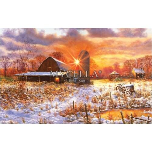 Snow Barn DIY 5D Diamond Embroidery Farm Diamond Mosaic Sunrise Sunset Christmas full Diamond Painting Cross Stitch Wall Sticker