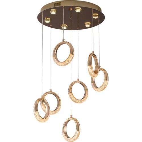 Modern Nordic Fish Line LED Round Gold Plated Small Chandelier Kitchen Minimalist Bedroom Bedside Lamp Dining Room Rope Lamp