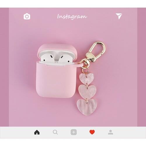 Super Cute Love keychain Pink Silicone Earphone Case For Apple Airpods 1 2 Accessories Headphone Charger Box Protective cover