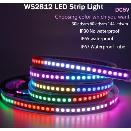 DC5V WS2812B Led Strip 30/60/74/96/144 leds/m WS2812 Black/White PCB IP30/65/67 Smart RGB Led Light 1M 2M 3M 4M 5M