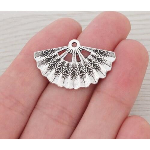 20 x Tibetan Silver 3D Chinese Fan Charms Pendants Beads for DIY Necklace Bracelet Jewelry Making Accessories 33x21mm