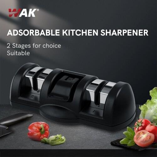 WAK Knife Sharpener Professional 2 Stage Manual Kitchen Chefs Pocket Survival Knife with Non-Slip Suction Cup