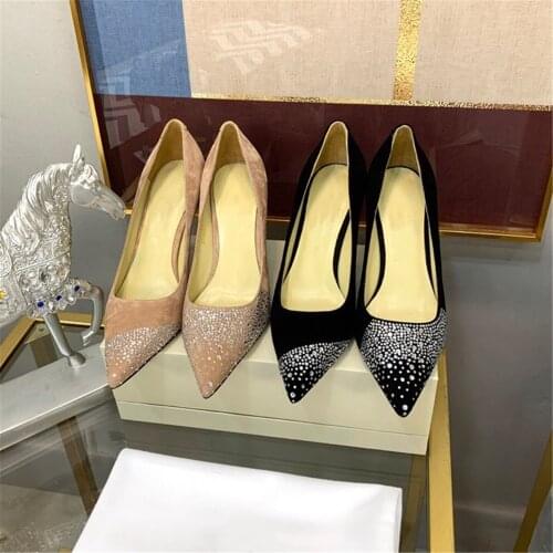 Size 34-40 Spring Womens Shoes Pointed Toe Pumps Thin Heel Ladies Wedding Shoes Genuine Leather Shoes Luxury Brand Pumps