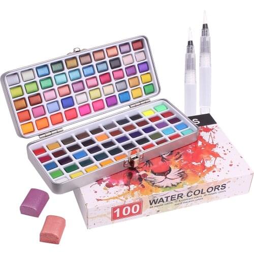 Solid Watercolor Paint Set，Up to 100 colors Portable Paint Brush WaterColor Brush For Kids Beginner Art Supplies Drawing