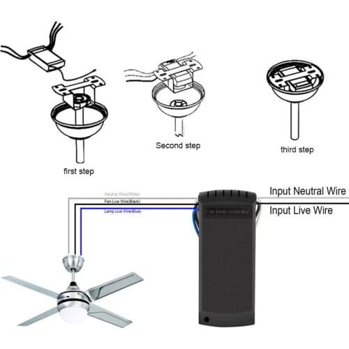 Universal Ceiling Fan Lamp Remote Control Kit AC 175-265V Control Switch Transmitter Receiver 50Hz-60Hz with Led light