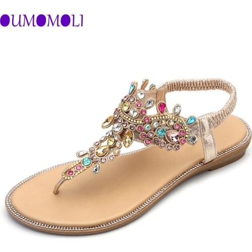 Woman Sandals Women Shoes Rhinestones Chains Thong Gladiator Flat Sandals Crystal Chaussure Plus Size 36--41 Q068