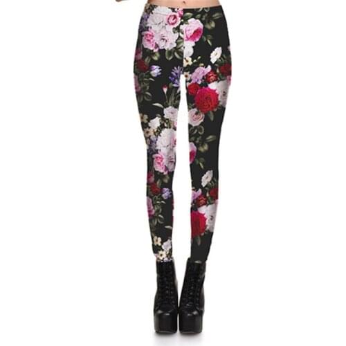 Leggings Hot sexy Leggings Womens New style New Fitness Leggings flowers Digital printing High waist Leggings