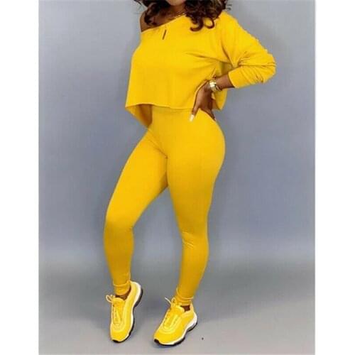 Stylish Women Set Knit Suit Womens Two Piece Sets Off Shoulder Sweater+Pants Tracksuit Female Outfits Solid Color Clothes Set