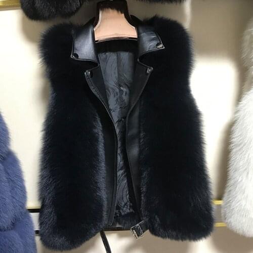New arrival women real fox fur vest genuine leather gilet fashion fluffy waistcoat hot sale