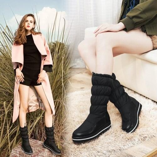 Plus size 35-44 High quality winter boots women down waterproof thick fur ladies mid calf snow boots female shoes 2020
