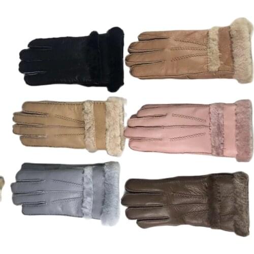 Winter Warm Sheepskin Mens And Womens Wool Leather Gloves Outdoor Factory Wholesale