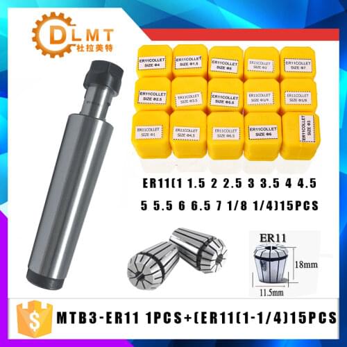 1PC handle MT3 MTB3 ER11A M6 Morse#3 taper holder chuck+15pcs spring collet 1/1.5/2/2.5/3/3.5/4/4.5/5/5.5/6/6.5/7/6.35/3.175MM